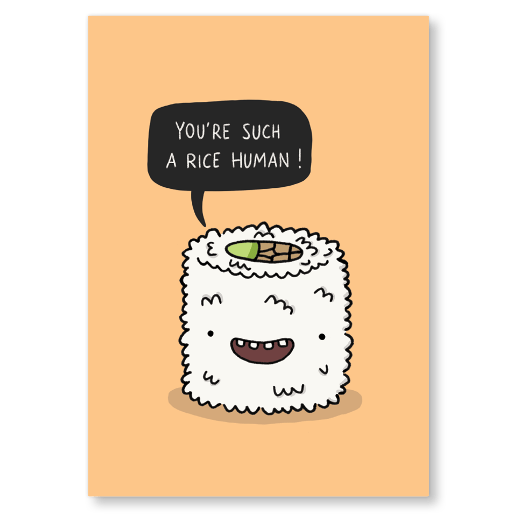 You're Such A Rice Human Sushi Postcard by Camille Medina - Whale and Bird