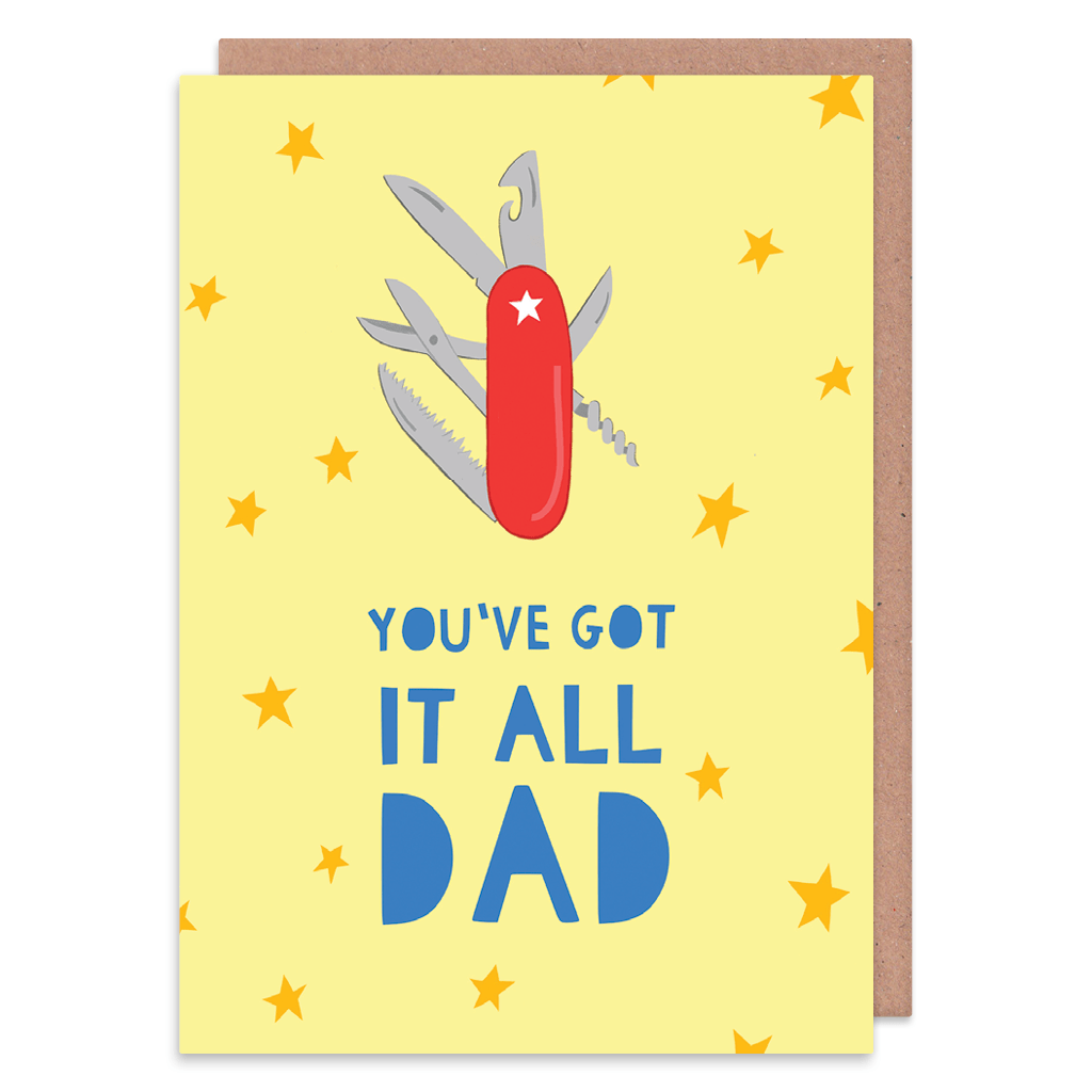 You&#39;ve Got It All Dad Swiss Army Knife Greeting Card by Zoe Spry - Whale and Bird